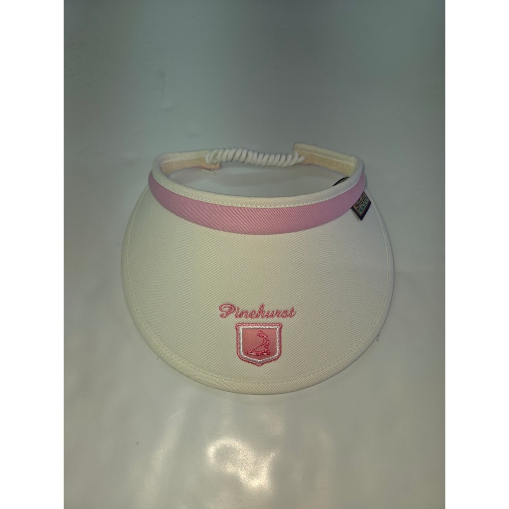 Ahead Lites Golf Visor Women One Size White Pink Pinehurst Embroidered Coil Back